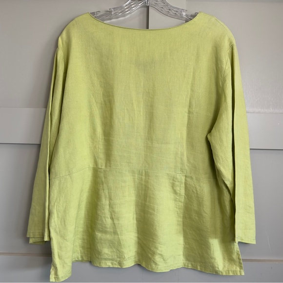 Putumayo 100% Linen Tailored V-Neck Blouse Chartreuse Women’s Size Large - Picture 7 of 11